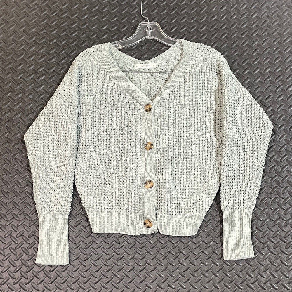 Moon & Madison Light Sage Green Button Up Knitted Cardigan Sweater Women Size S